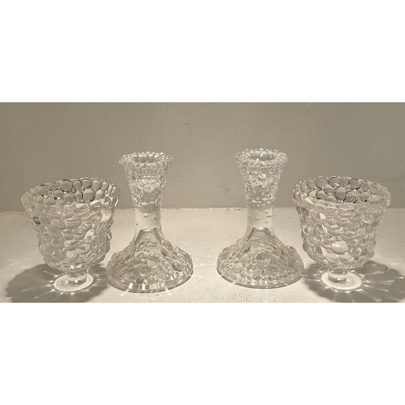 PartyLite Tiny Bubbles 2 Piece Candle Holders Vintage Set Of 2 Votives Tapers - Picture 2 of 5